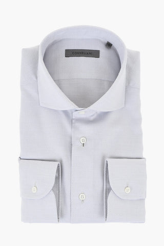 Micro Checked Cotton Shirt with Spread Collar 