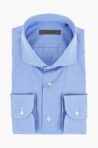 Two-Tone Micro Checked Shirt with Spread Collar