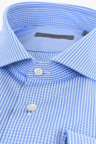 Two-Tone Micro Checked Shirt with Spread Collar