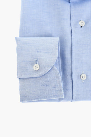 Herringbone Motif Cotton and Linen Shirt with Spread Collar