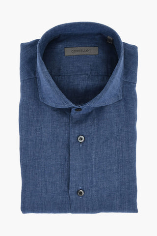 Camicia in Lino a Tinta Unita con Collo Francese