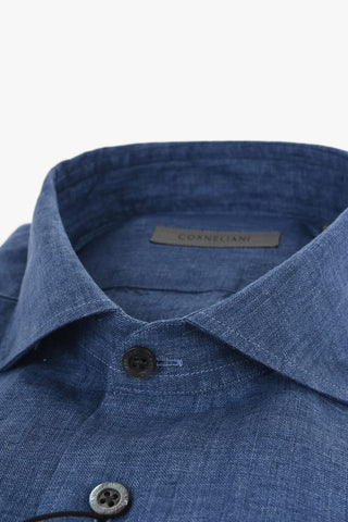 Camicia in Lino a Tinta Unita con Collo Francese