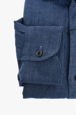 Camicia in Lino a Tinta Unita con Collo Francese