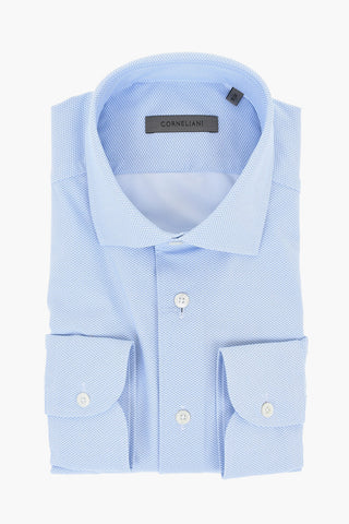 Two-Tone Stretch Fabric Shirt with Spread Collar