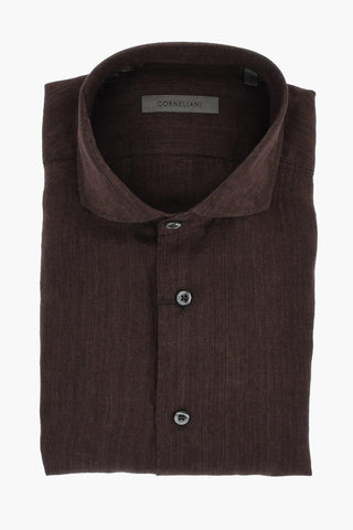 Camicia in Lino a Tinta Unita con Collo Francese