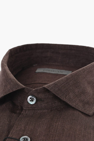 Camicia in Lino a Tinta Unita con Collo Francese