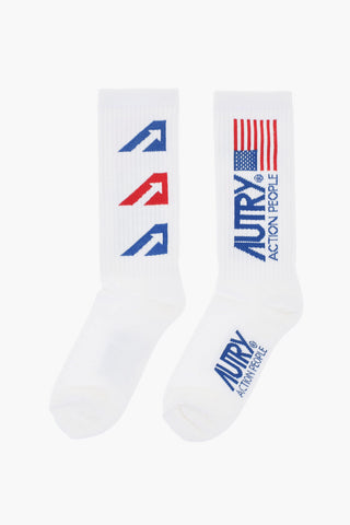 Ribbed Stretch Socks with Contrasting Embroideries
