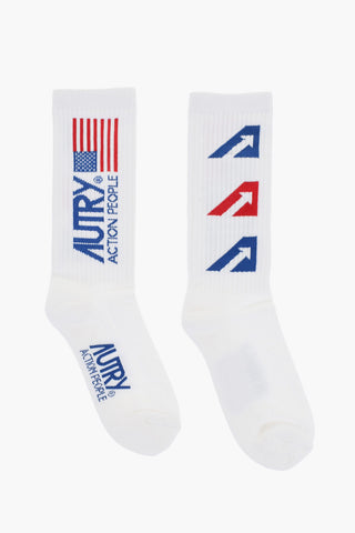 Ribbed Stretch Socks with Contrasting Embroideries