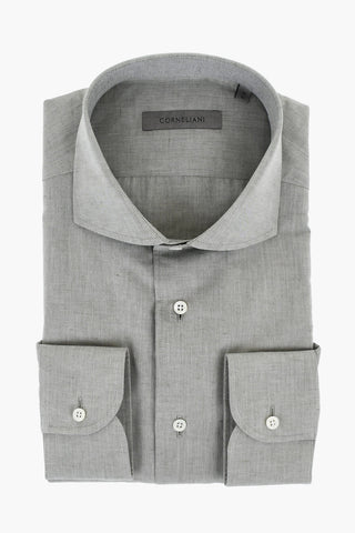 Cotton and Linen Shirt with Spread Collar