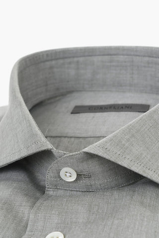 Cotton and Linen Shirt with Spread Collar