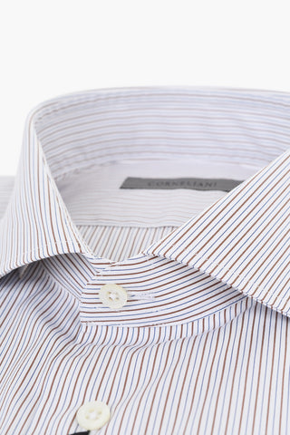 Camicia in Popeline di Cotone a Righe con Collo Francese