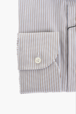Camicia in Popeline di Cotone a Righe con Collo Francese