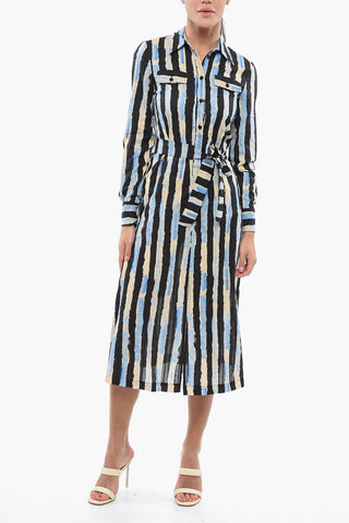 Striped ASSENTE Shirt Dress with Double Breast Pocket and Belt