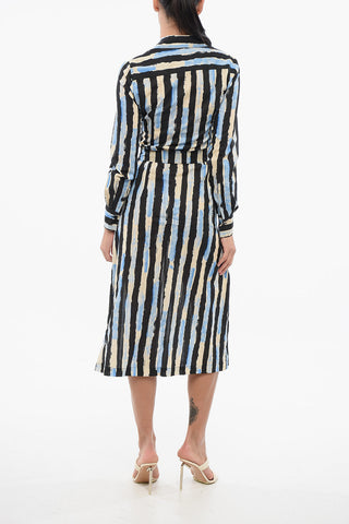 Striped ASSENTE Shirt Dress with Double Breast Pocket and Belt