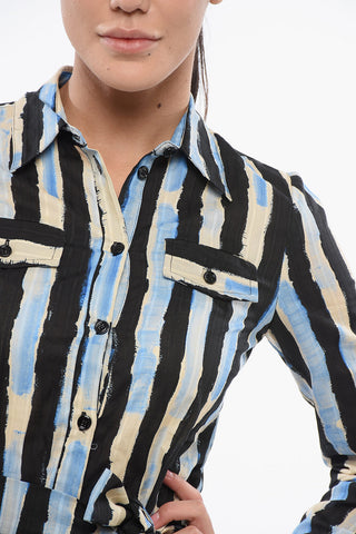 Striped ASSENTE Shirt Dress with Double Breast Pocket and Belt