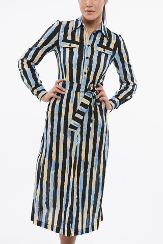 Striped ASSENTE Shirt Dress with Double Breast Pocket and Belt