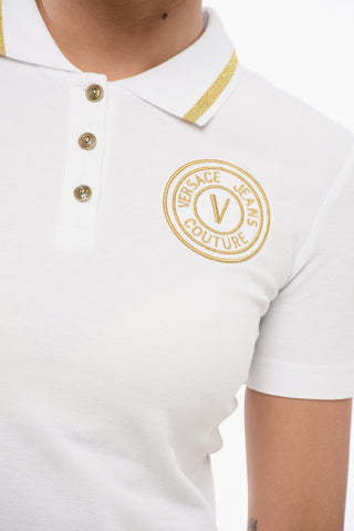 JEANS COUTURE Cropped Fit Polo with Lurex Logo