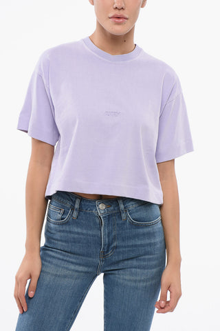 Cropped Crew-Neck T-shirt with Embossed Logo