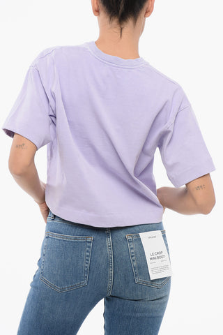 Cropped Crew-Neck T-shirt with Embossed Logo