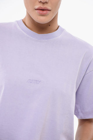 Cropped Crew-Neck T-shirt with Embossed Logo