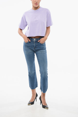 Cropped Crew-Neck T-shirt with Embossed Logo