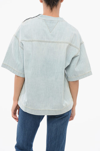 라이트 워시 데님 블라우스 포켓 디테일