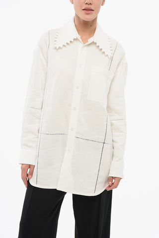 Camicia Oversize in Lino con Collo Ricamato