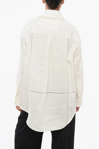 Camicia Oversize in Lino con Collo Ricamato