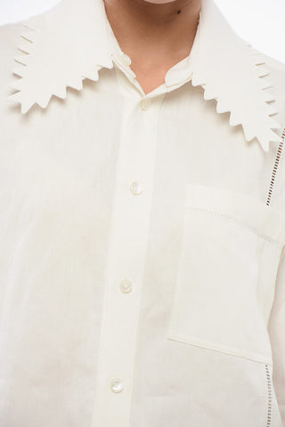 Camicia Oversize in Lino con Collo Ricamato