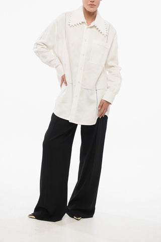 Camicia Oversize in Lino con Collo Ricamato