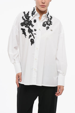 Asymmetric Oversized Shirt with Floral Lace
