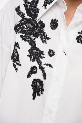 Asymmetric Oversized Shirt with Floral Lace