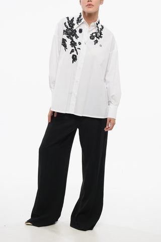 Asymmetric Oversized Shirt with Floral Lace