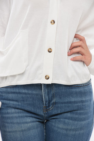 V-neck Cotton OVER Cardigan with Breast Pocket
