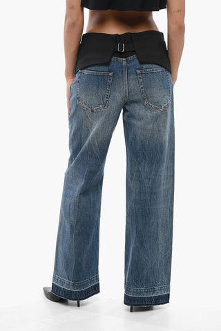 Mid Washed Straight Fit Denims with Tuxedo Detail 27cm