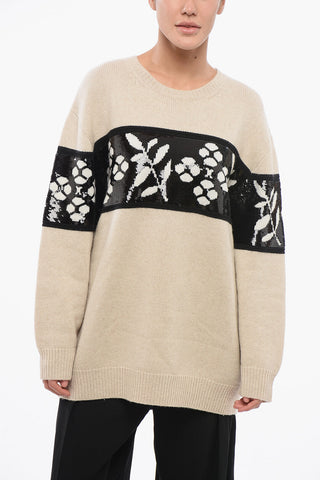Cashmere Blend FAGGI Crew Neck Pullover with Sequined Embroidery