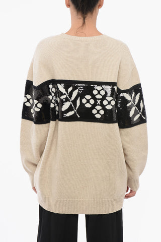 Cashmere Blend FAGGI Crew Neck Pullover with Sequined Embroidery
