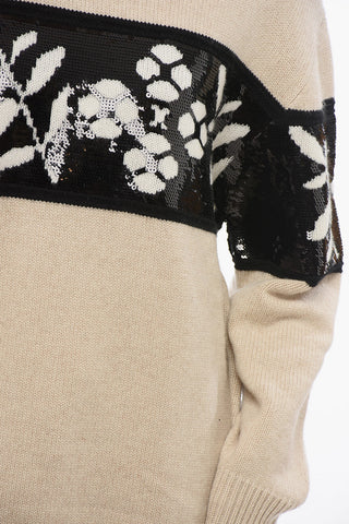 Cashmere Blend FAGGI Crew Neck Pullover with Sequined Embroidery