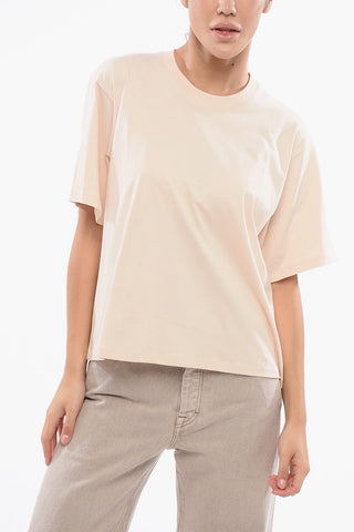 T-shirt Girocollo Crop Con Logo in Rilievo