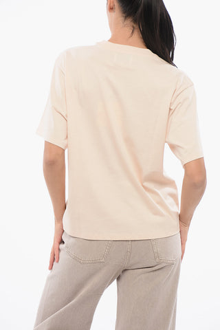 T-shirt Girocollo Crop Con Logo in Rilievo