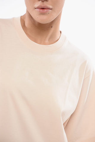 T-shirt Girocollo Crop Con Logo in Rilievo