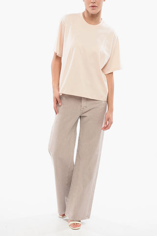 T-shirt Girocollo Crop Con Logo in Rilievo