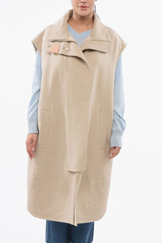 Sleeveless Coat with Asymmetric Cut