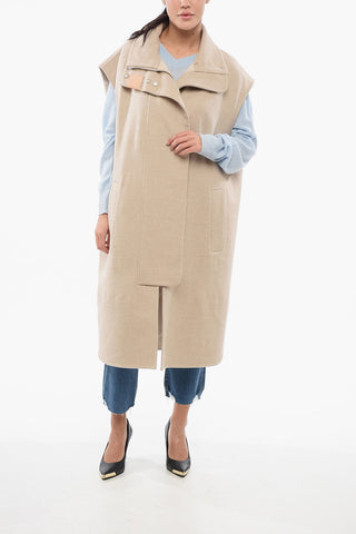 Sleeveless Coat with Asymmetric Cut