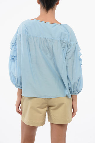 Blusa BONES in Cotone e Seta a Tinta Unita con Volant