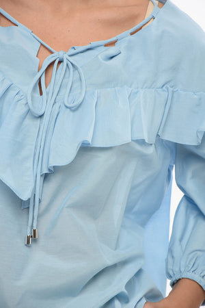 Blusa BONES in Cotone e Seta a Tinta Unita con Volant