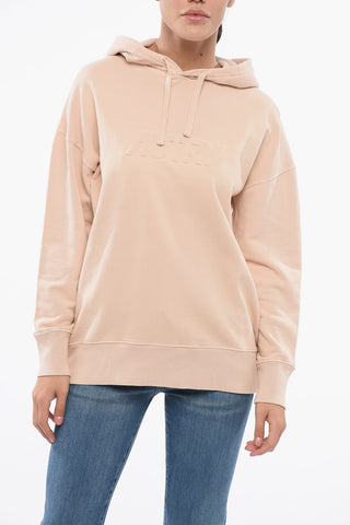 Felpa Hoodie In Cotone a Tinta Unita con Logo in Rilievo