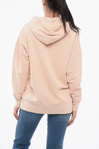 Felpa Hoodie In Cotone a Tinta Unita con Logo in Rilievo