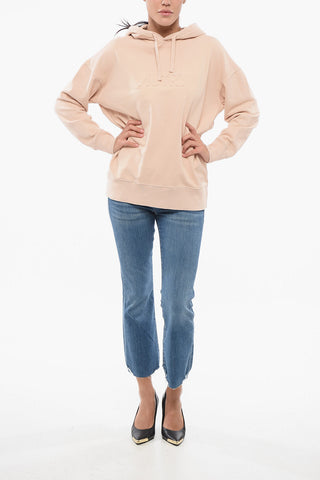 Felpa Hoodie In Cotone a Tinta Unita con Logo in Rilievo