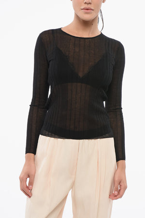 Transparentes Geripptes Langarm-Top